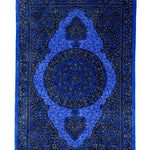 手織りペルシャ絨毯 クム産 シルク玄関マット 青 ブルー