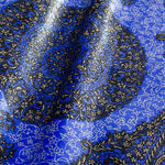 手織りペルシャ絨毯 クム産 シルク玄関マット 青 ブルー