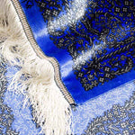 手織りペルシャ絨毯 クム産 シルク玄関マット 青 ブルー