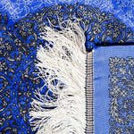 手織りペルシャ絨毯 クム産 シルク玄関マット 青 ブルー