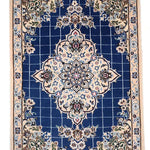 ペルシャ絨毯 ナイン ウール 玄関マット 青 (ブルー)