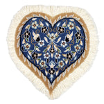 ペルシャ絨毯 ナイン産 ハート型 ウール 座布団 青(ブルー)