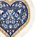 ペルシャ絨毯 ナイン産 ハート型 ウール 座布団 青(ブルー)