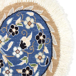 ペルシャ絨毯 ナイン産 ハート型 ウール 座布団 青(ブルー)