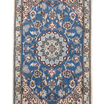 ペルシャ絨毯 ナイン ウール 玄関マット 水色 (ブルー)