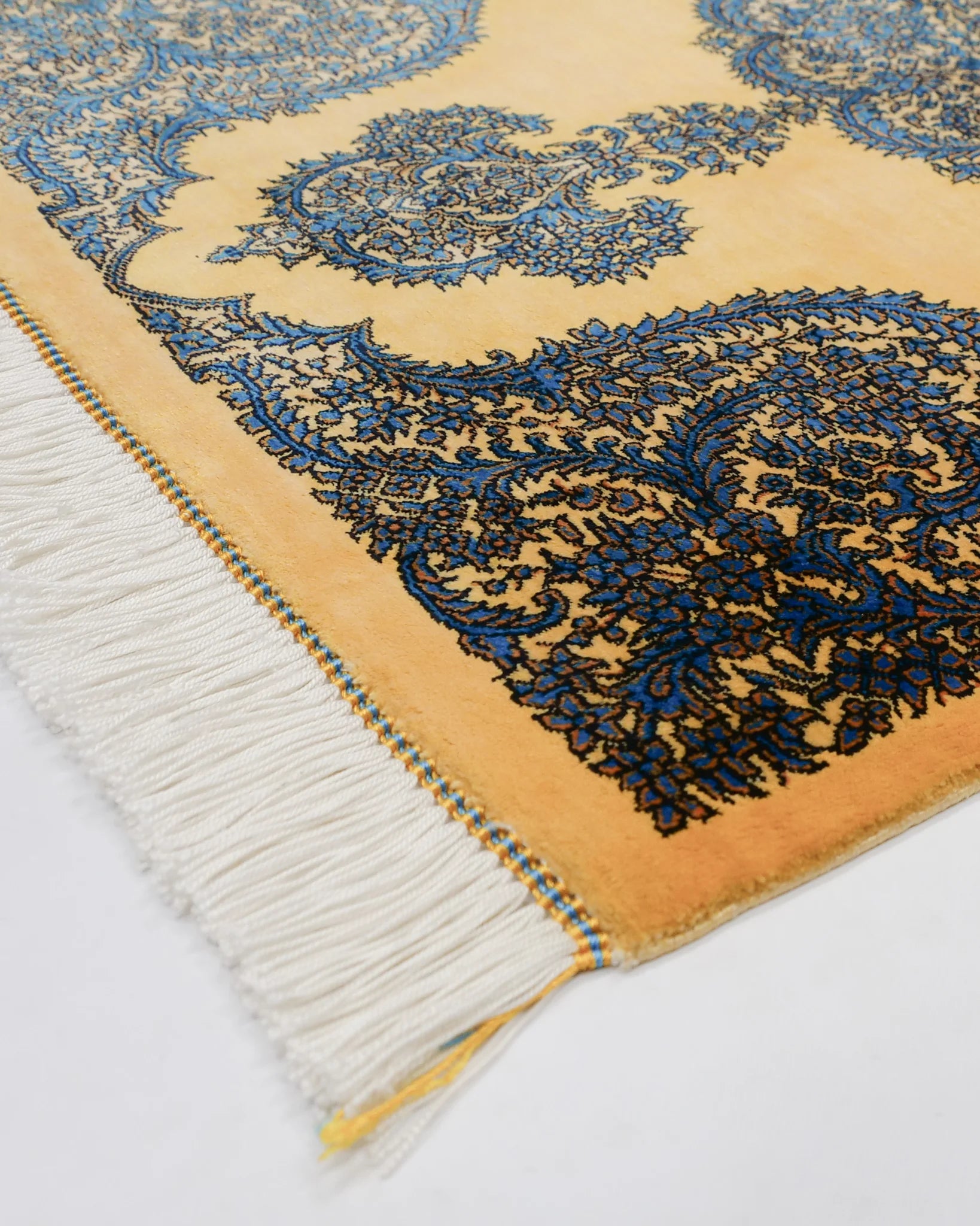ペルシャ絨毯 クム産 サイディ工房 シルク 52x82cm 黄色 イエロー 手織り ラグ