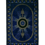 ペルシャ絨毯 クム産 カンバルザデ工房製 シルク手織りラグ(約80×120cm)青と黒のグラデーション、メダリオンとガンディール文様入り