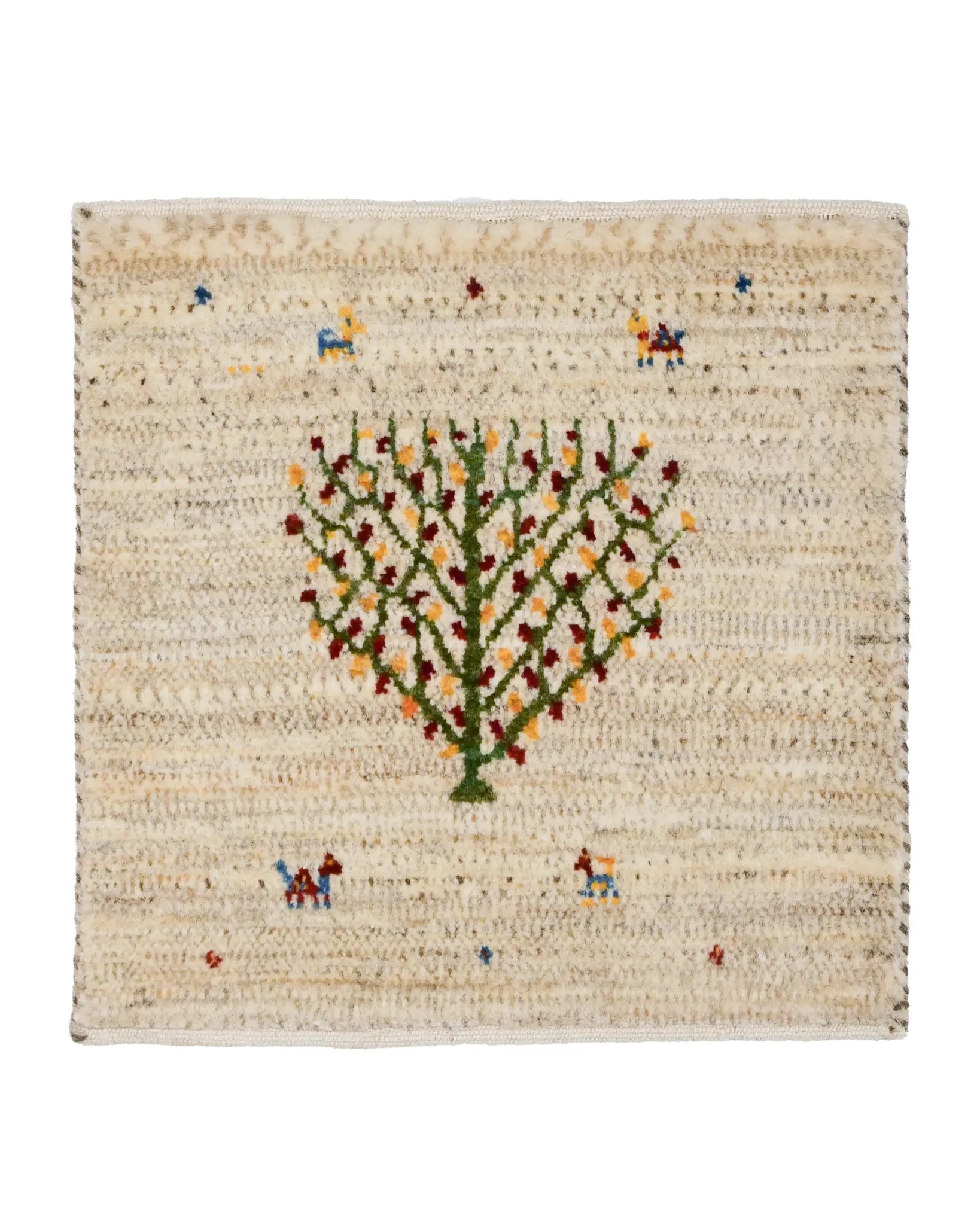 ペルシャ絨毯 ギャッベ 40x40cm 座布団 アイボリー 生命の樹 ペルシャ絨毯 ギャッベ 40x40cm 座布団 アイボリー 生命の樹
