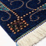 ペルシャ絨毯 クム シルク 玄関マット 青 (ブルー)