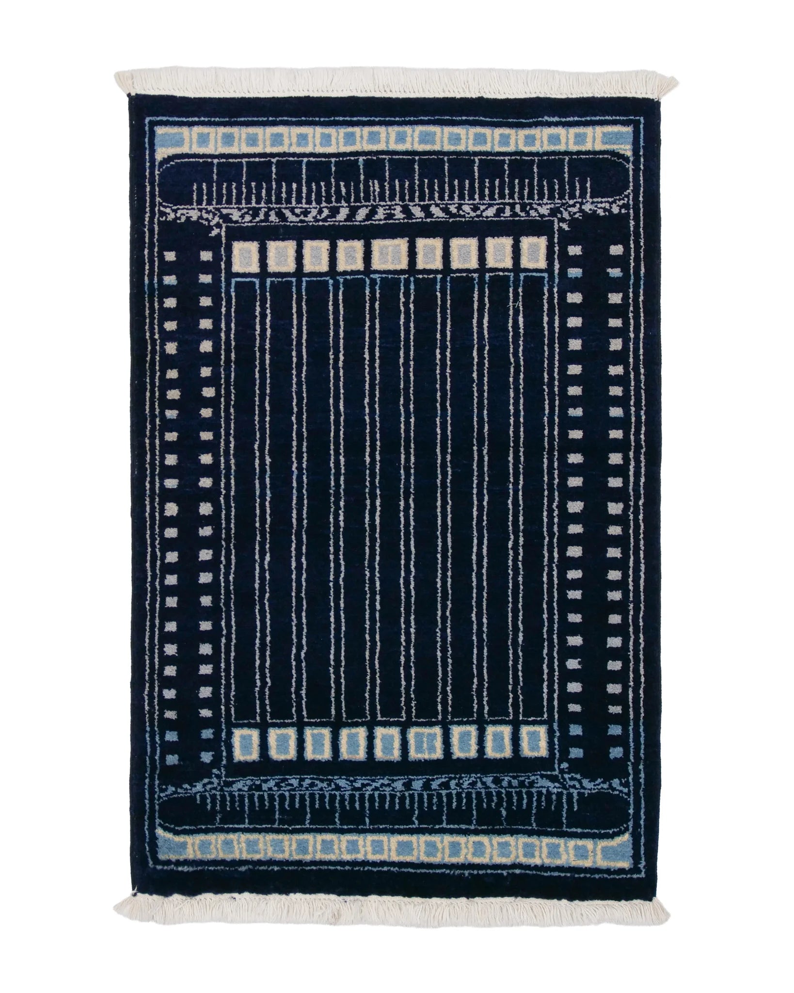 アフガニスタン絨毯 ガズニ 約62×95cm|藍×スクエア模様の手織り アフガニスタン絨毯 ガズニ 約62×95cm|藍×スクエア模様の手織り