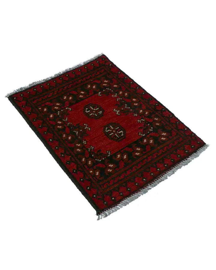 アフガニスタン絨毯 49x65cm 玄関マット 手織りラグ 赤