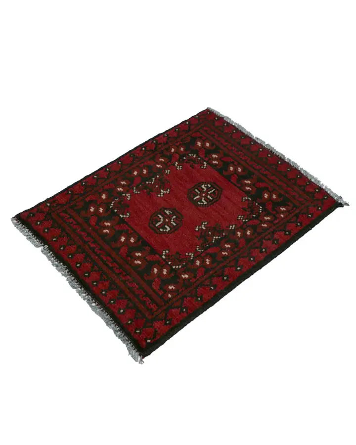 アフガニスタン絨毯 49x65cm 玄関マット 手織りラグ 赤