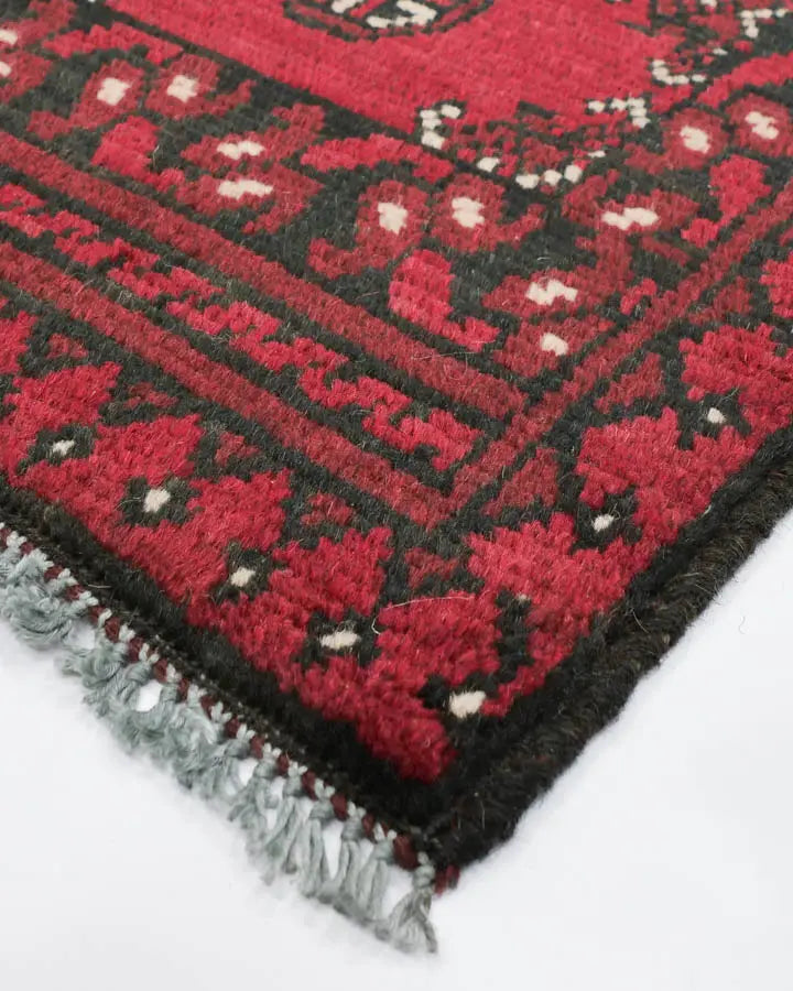 アフガニスタン絨毯 49x65cm 玄関マット 手織りラグ 赤