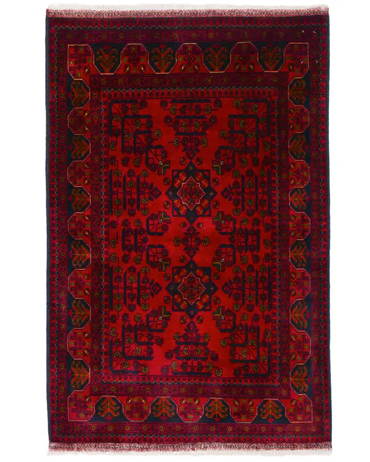 アフガニスタン絨毯 約97cm x 148cm ウール 赤 レッド