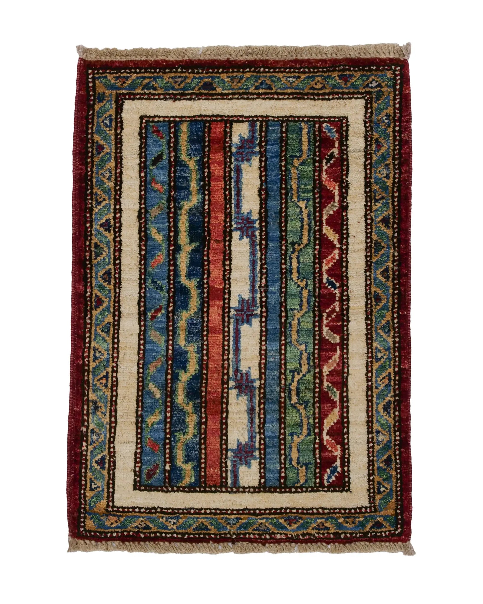 ガズニウールの手織り絨毯 ストライプ模様