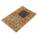 アフガニスタン手織りラグ 植物文様入りモダンデザイン