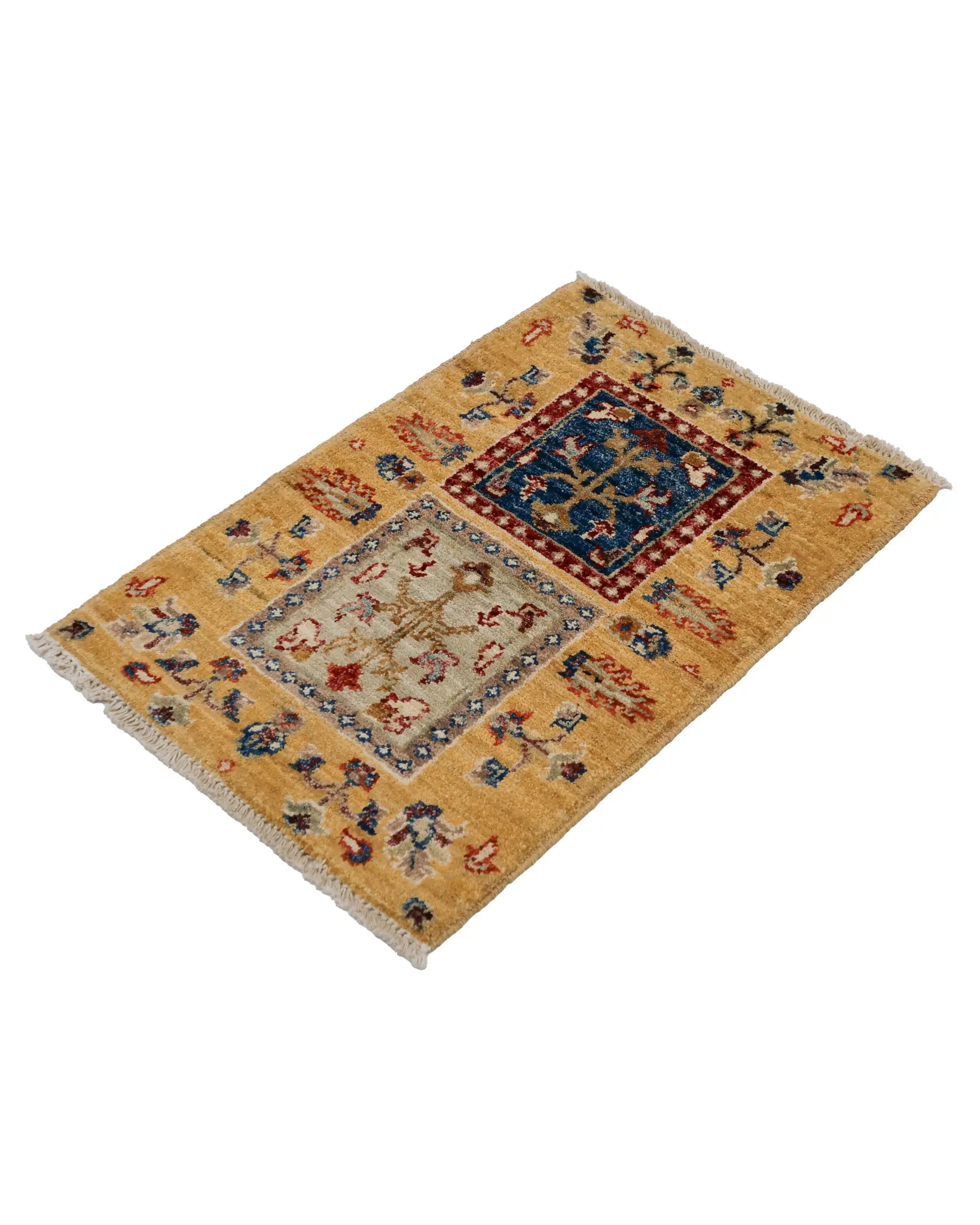 アフガニスタン手織りラグ 植物文様入りモダンデザイン