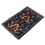 Blue Afghan Ghazni wool rug with floral palmette design