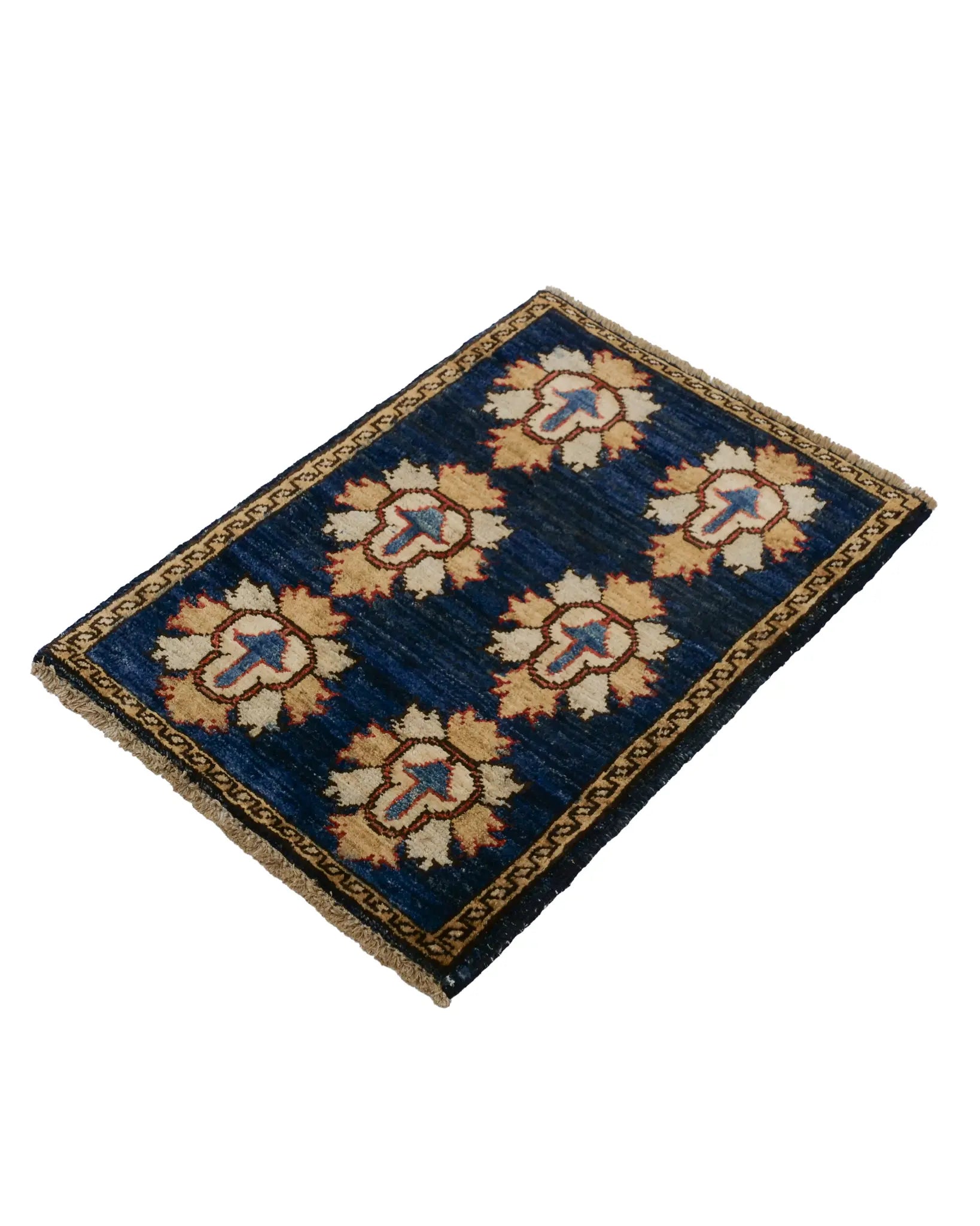 アフガニスタン産ガズニラグ 花を象った幾何学デザイン