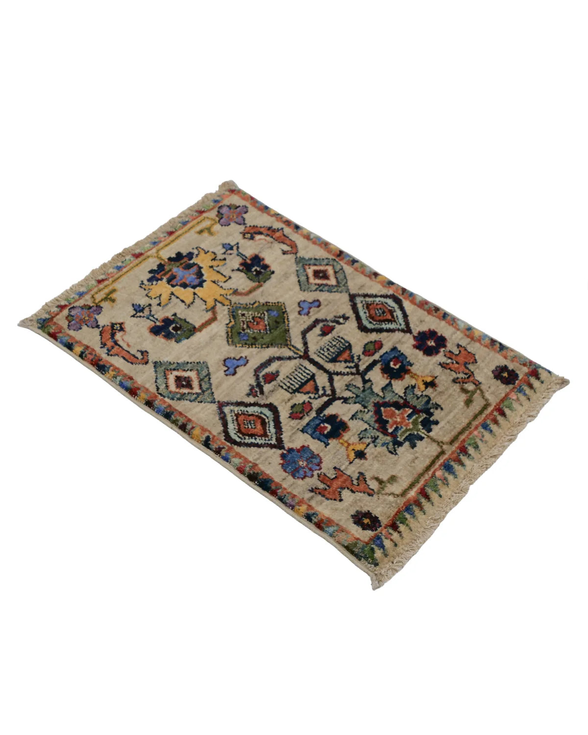 Afghan handmade Ghazni wool rug with floral and geometric design