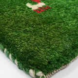 手織りペルシャ絨毯 ギャッベ 38x116cm グリーン 緑 ラグ ランナー