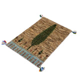 ペルシャ絨毯 ギャッベ 50x80cm 糸杉 ウール100% 玄関マット 手織りラグ 茶色