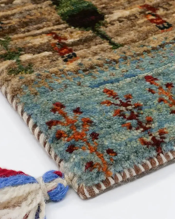 ペルシャ絨毯 ギャッベ 50x80cm 糸杉 ウール100% 玄関マット 手織りラグ 茶色