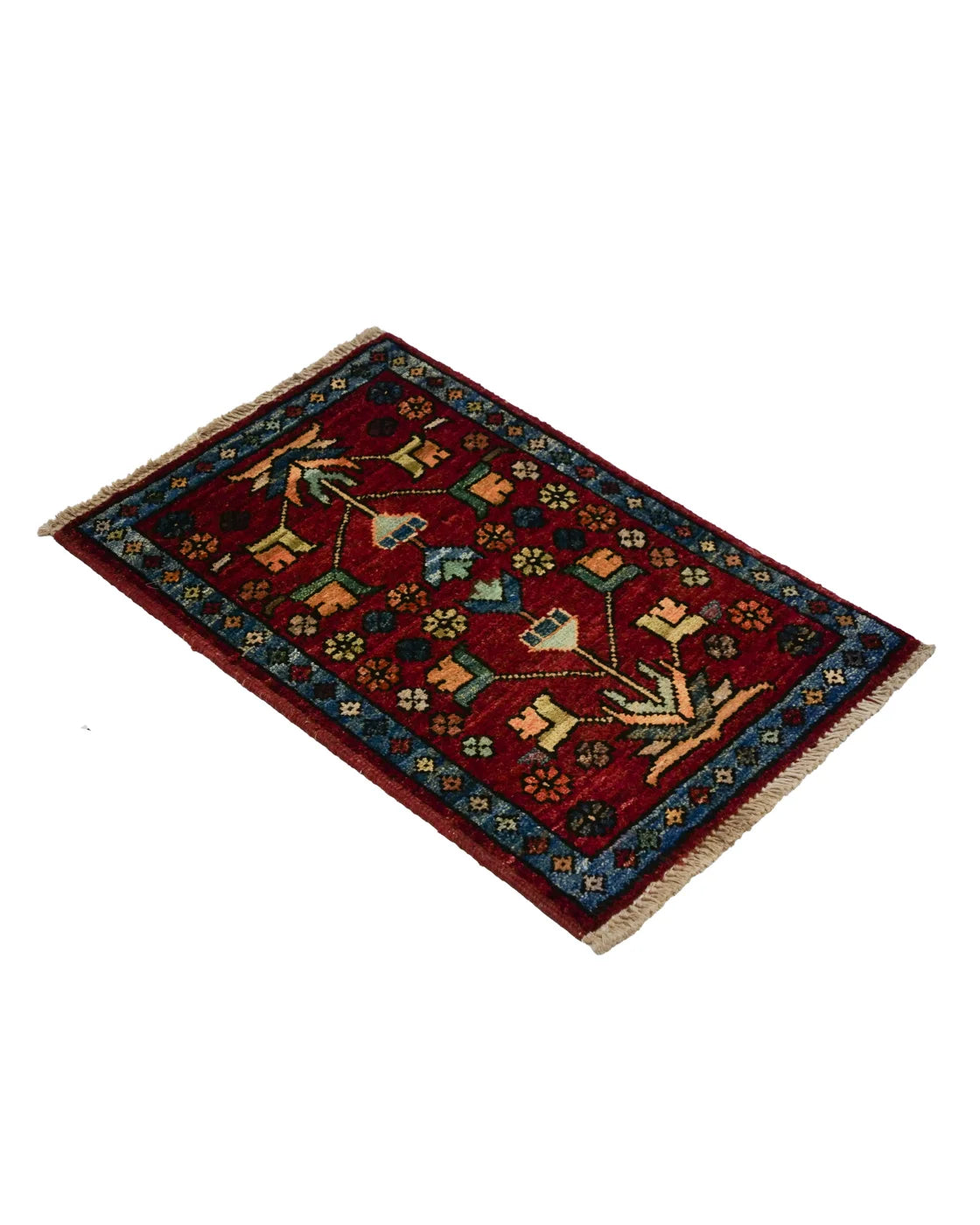 Afghan handmade Ghazni wool rug with Guldani vase motifs
