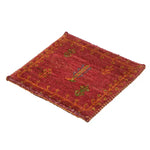 ペルシャ絨毯 ギャッベ 33x35cm 座布団 手織り ラグ 赤 レッド