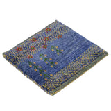 ペルシャ絨毯 ギャッベ 32x37cm 手織りラグ ウール100% 座布団 青 ブルー