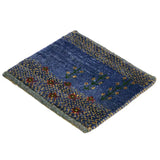 ペルシャ絨毯 ギャッベ 32x37cm 手織りラグ ウール100% 座布団 青 ブルー