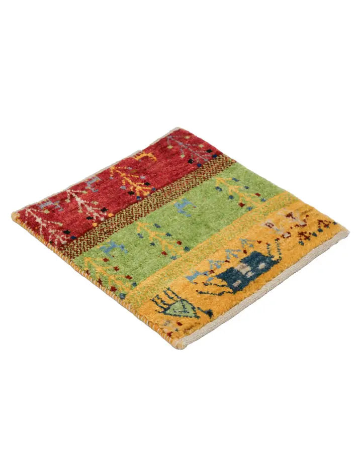 ペルシャ絨毯 ギャッベ 36x36cm ウール100% 座布団 手織り ラグ