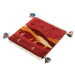 ペルシャ絨毯 ギャッベ 39x40cm 座布団 赤 夕日 手織りラグ