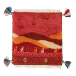 ペルシャ絨毯 ギャッベ 39x40cm 座布団 赤 夕日 手織りラグ