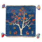 ペルシャ絨毯 ギャッベ 40x41cm 座布団 青 ブルー