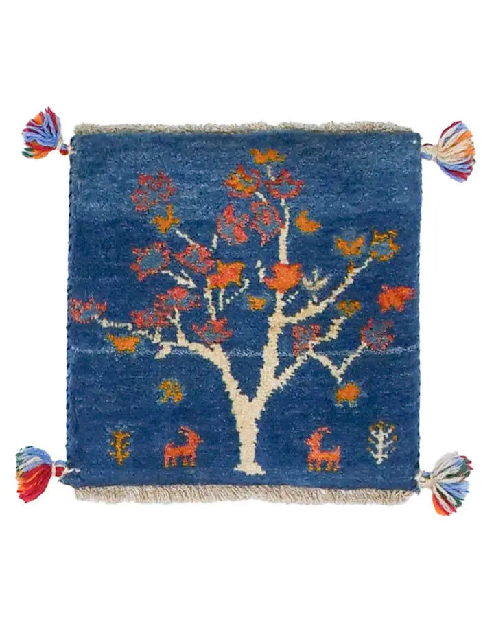 ペルシャ絨毯 ギャッベ 40x41cm 座布団 青 ブルー