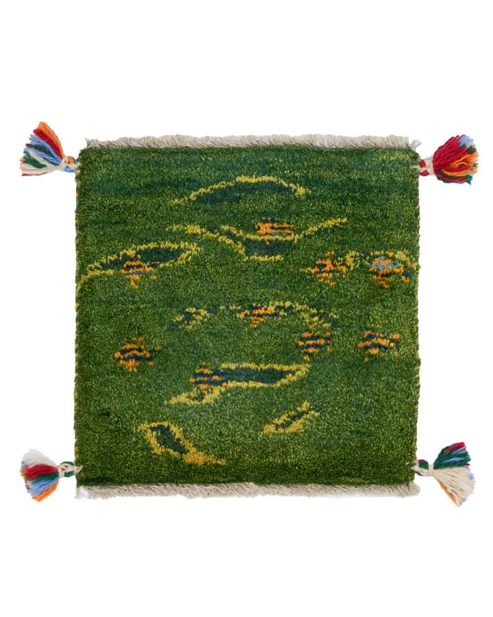 ペルシャ絨毯 ギャッベ 38x39cm 座布団 グリーン 緑 ペルシャ絨毯 ギャッベ 38x39cm 座布団 グリーン 緑