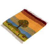 ペルシャ絨毯 ギャッベ 座布団サイズ 約36×38cm 生命の樹と自然の風景デザイン