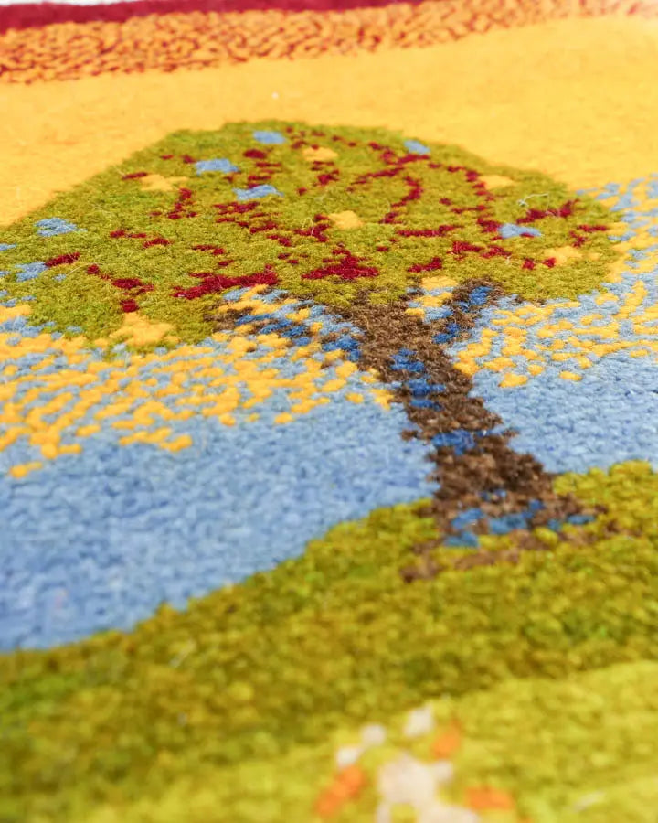 ペルシャ絨毯 ギャッベ 座布団サイズ 約36×38cm 生命の樹と自然の風景デザイン