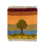 ペルシャ絨毯 ギャッベ 座布団サイズ 約36×38cm 生命の樹と自然の風景デザイン