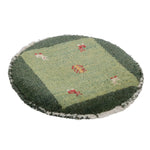 ペルシャ絨毯 ギャッベ 38x38cm 座布団 緑 グリーン 円形