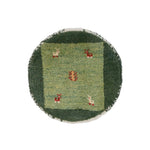 ペルシャ絨毯 ギャッベ 38x38cm 座布団 緑 グリーン 円形