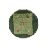 ペルシャ絨毯 ギャッベ 38x38cm 座布団 緑 グリーン 円形