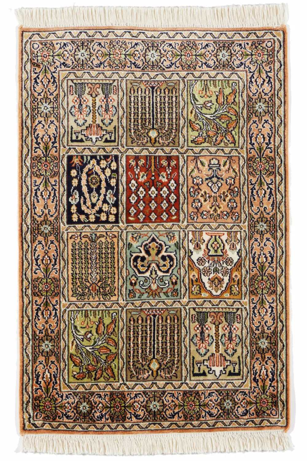 カシミールシルク絨毯(約63x96cm)ヘシティ文様 ペルシャ カシミールシルク絨毯(約63x96cm)ヘシティ文様 ペルシャ