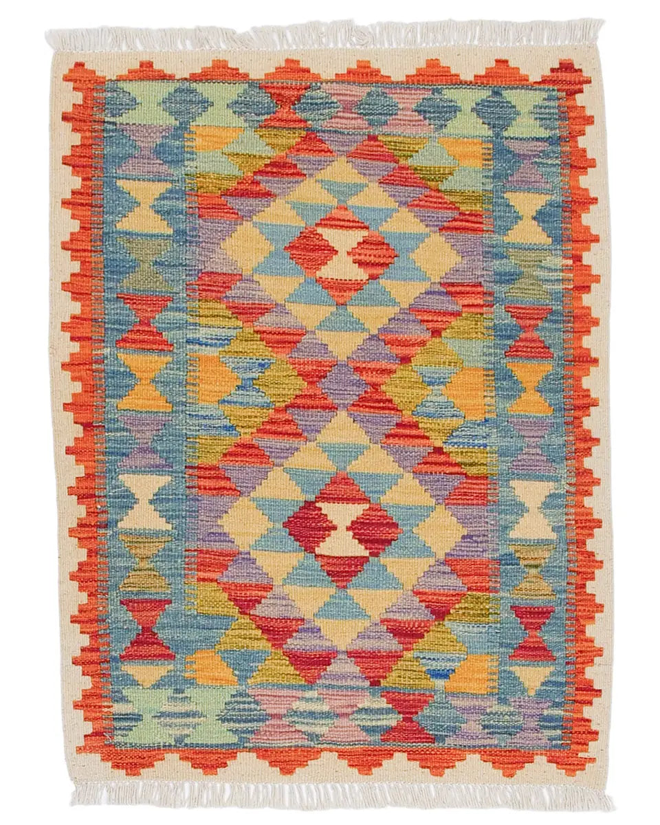 キリム 73x98cm カラフルな手織りアフガンラグ ウール