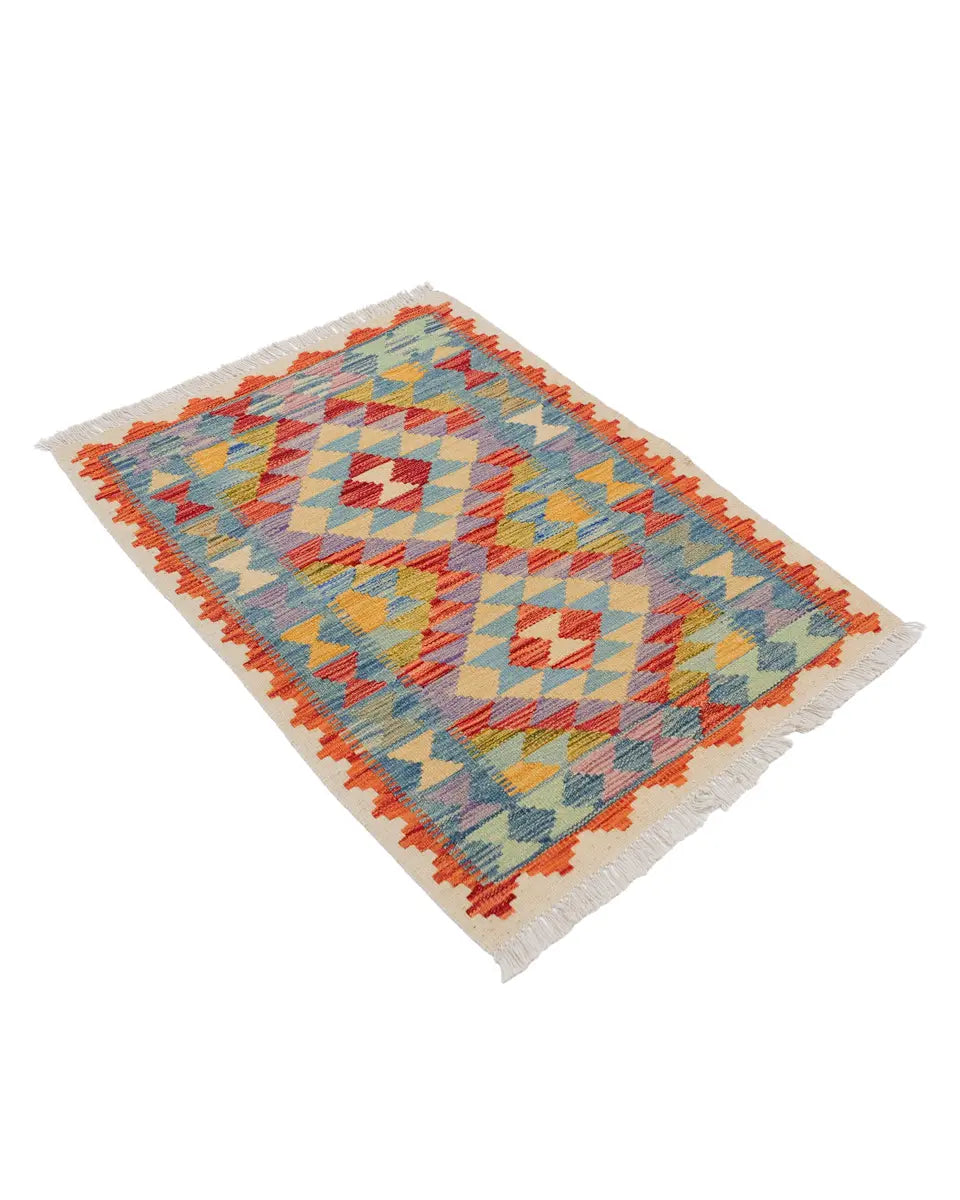 キリム 73x98cm カラフルな手織りアフガンラグ ウール