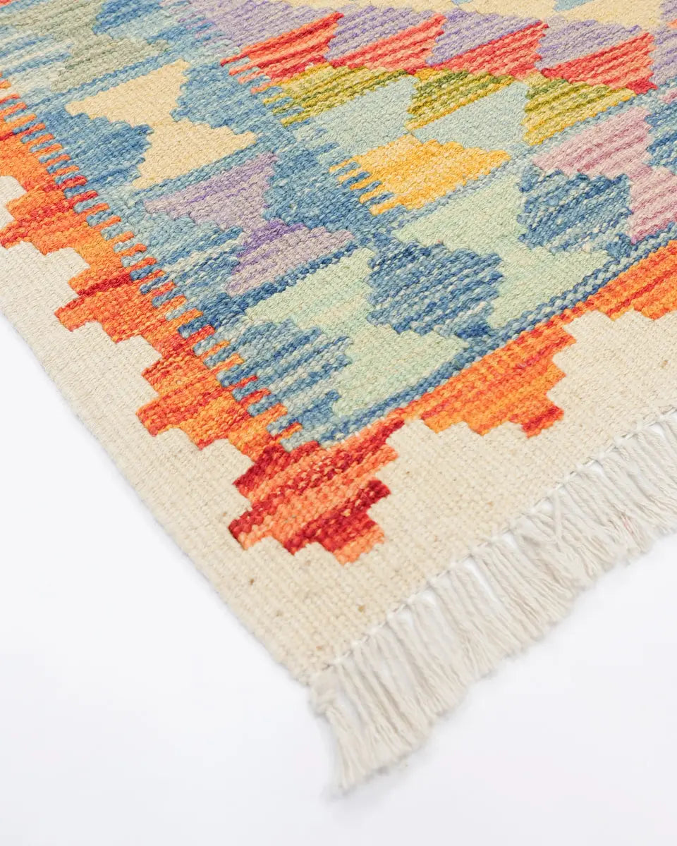 キリム 73x98cm カラフルな手織りアフガンラグ ウール