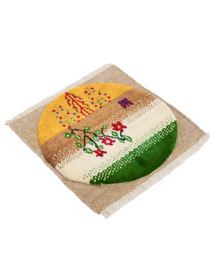 ペルシャ絨毯 ギャッベ 40x43cm 座布団 手織りラグ