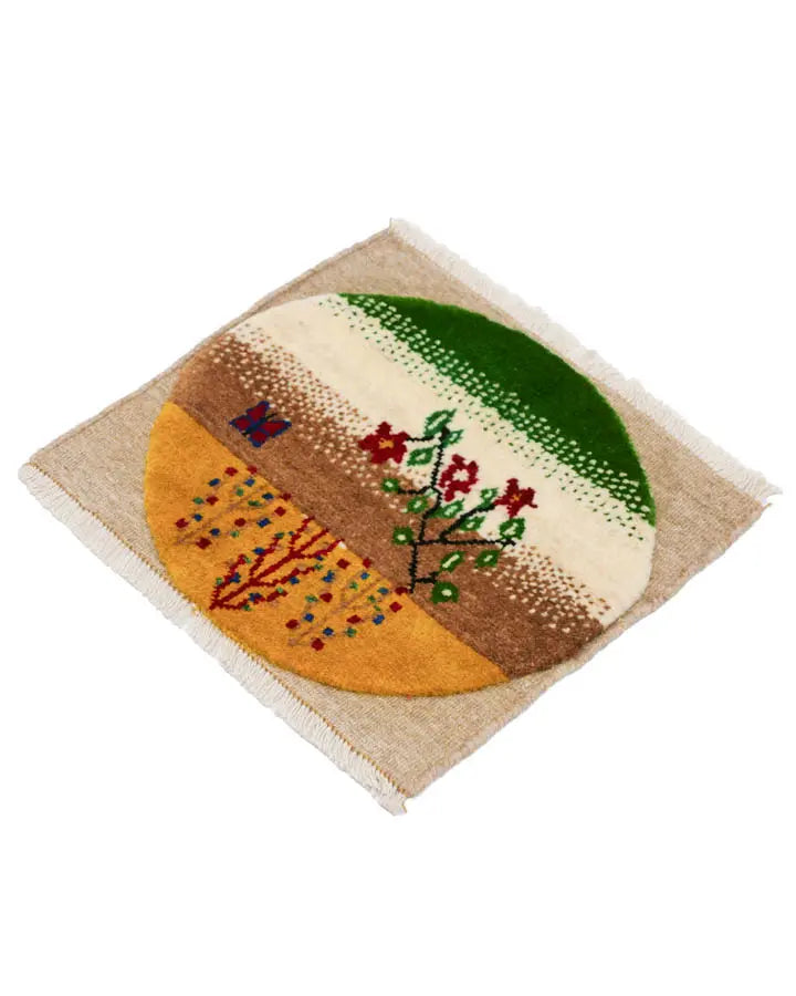 ペルシャ絨毯 ギャッベ 40x43cm 座布団 手織りラグ