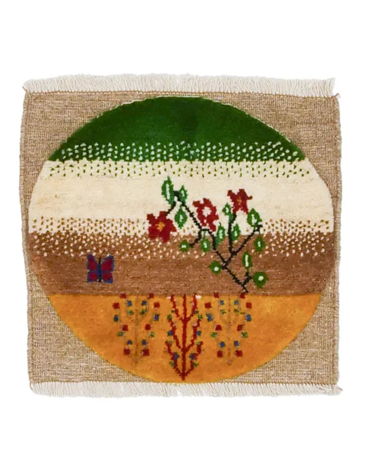 ペルシャ絨毯 ギャッベ 40x43cm 座布団 手織りラグ